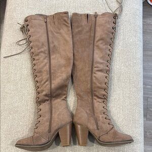 Forever 21 Brown Over the Knee Boots with Slouchy Design